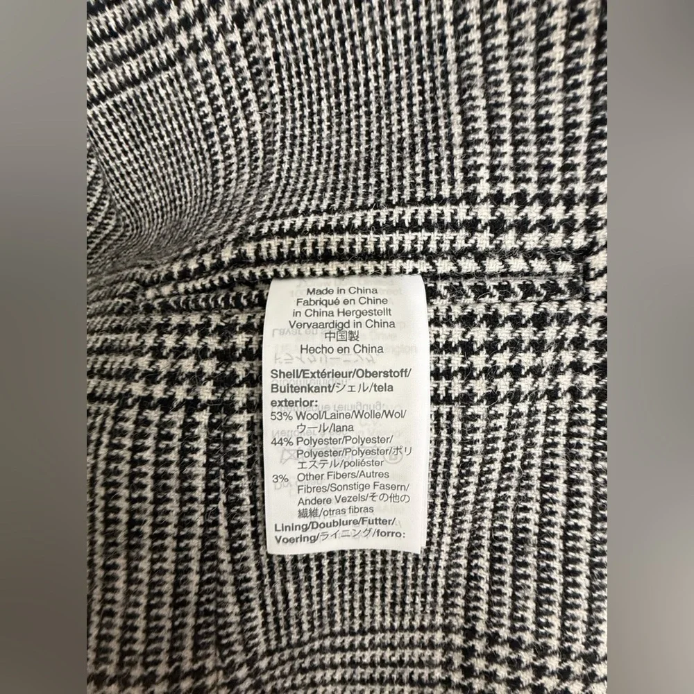 J.Crew Thompson Blazer 46 Black White Check Wool Blend Unlined Jacket